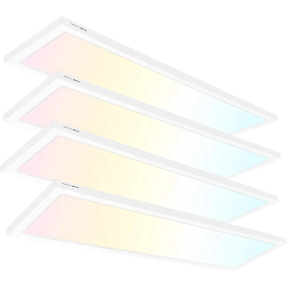 

1x4 FT LED Flat Panel Selectable CCT Flush Mount Light,48W Dimmable Ultra Slim Ceiling Light, 4 Pack Surface Mount Lights