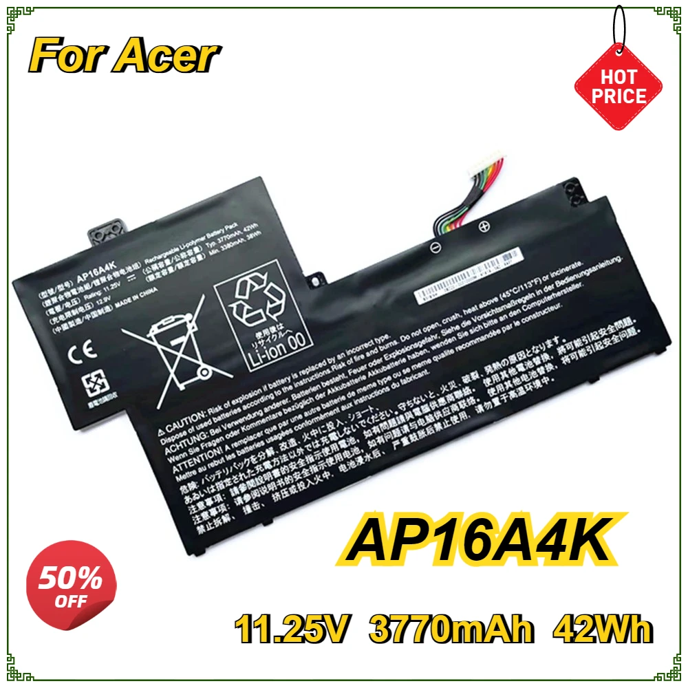 

AP16A4K Laptop Battery for Acer Swift ASPIRE 11 AO1-132 SF113-31-P865 SF11 NE132 N17P2 N16Q9 KT.00304.003 11.25V 3770mAh 42Wh