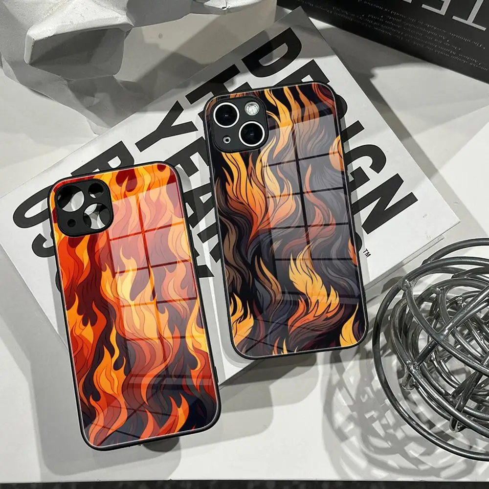 

Vintage Flame Pattern Print Phone Case Tempered Glass Shell FOR IPhone 16ProMAX 14 12 17Pro Air 15 16 Plus 13 Pro MAX Cover