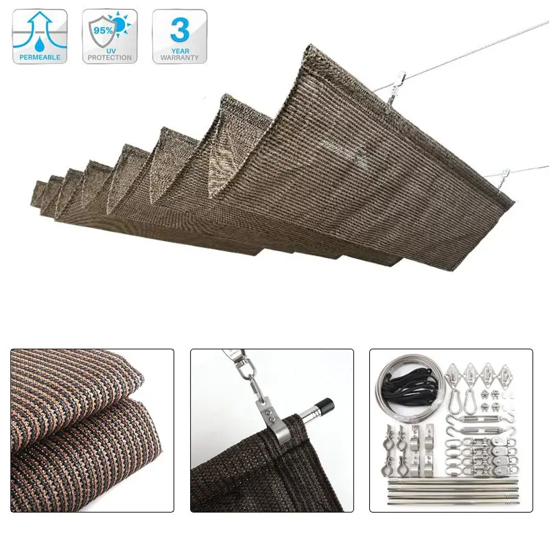 Coffee Wave Telescopic Sunshade Net Non-electric Sun Shading Sail Swimming pool Awning Outdoor Sun Shade Netting Sunblock Canopy