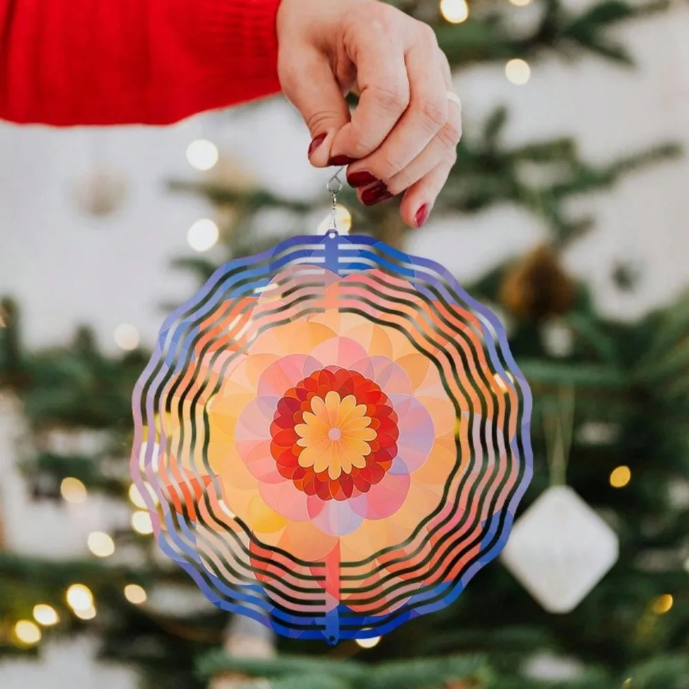 ماندالا الرياح الرنين، 10 بوصة معلقة الرياح الدوار مع 360 °   خطاف دوار، لا حاجة إلى بطاريات - ديكور خارجي مثالي للحديقة