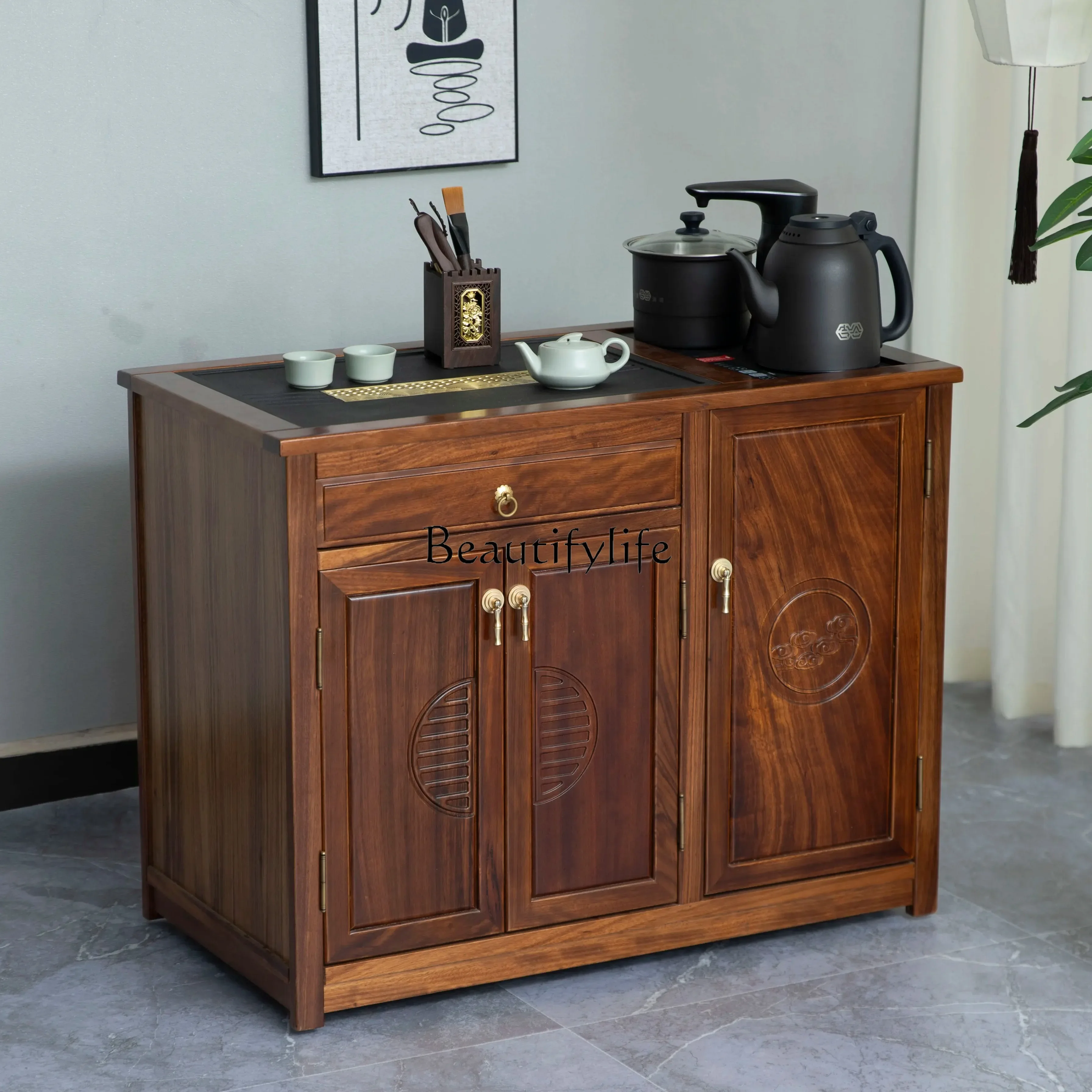 

ls 42Ebony tea cabinet movable tea brewing table Chinese tea cabinet