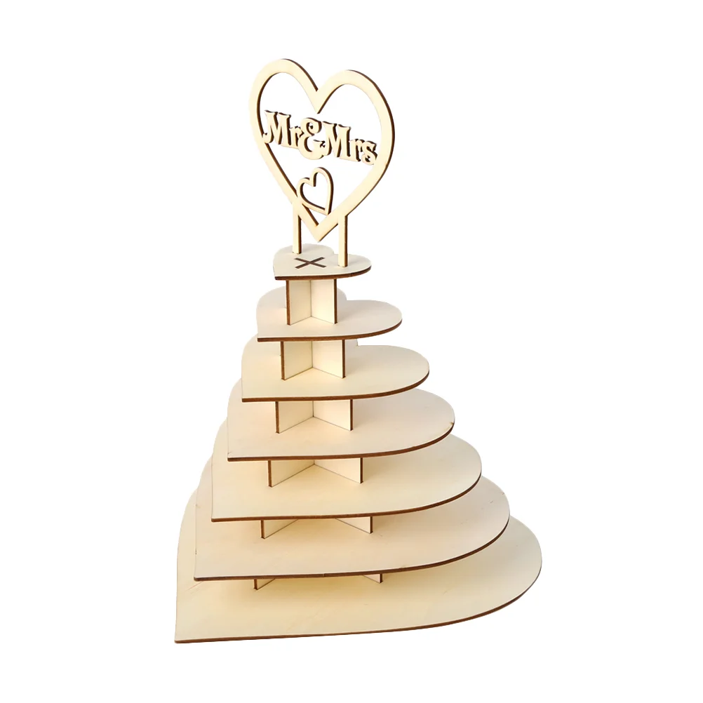 7 -layer Display Stand for Wedding Chocholate Rack Decorations Heart-shaped Party Bamboo Wooden Food Shelves