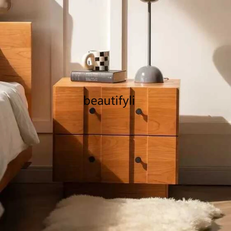 Nordic retro complete bedroom solid wood bedside table small apartment household bedroom bedside table