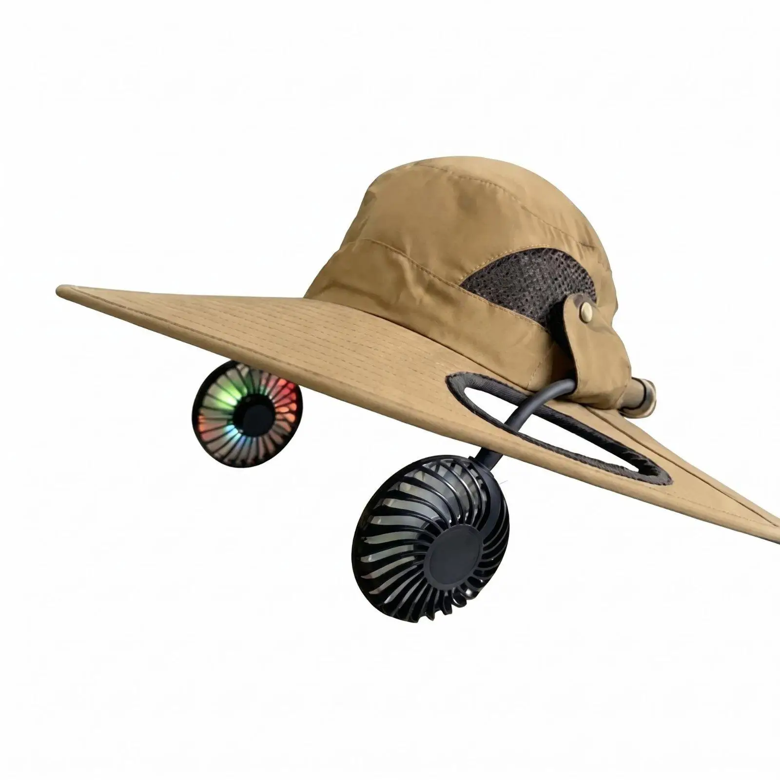 Summer Adjustable Fan Hat Lighted Wide Brim Vent Cap for Outdoor Camping and Fishing Gear