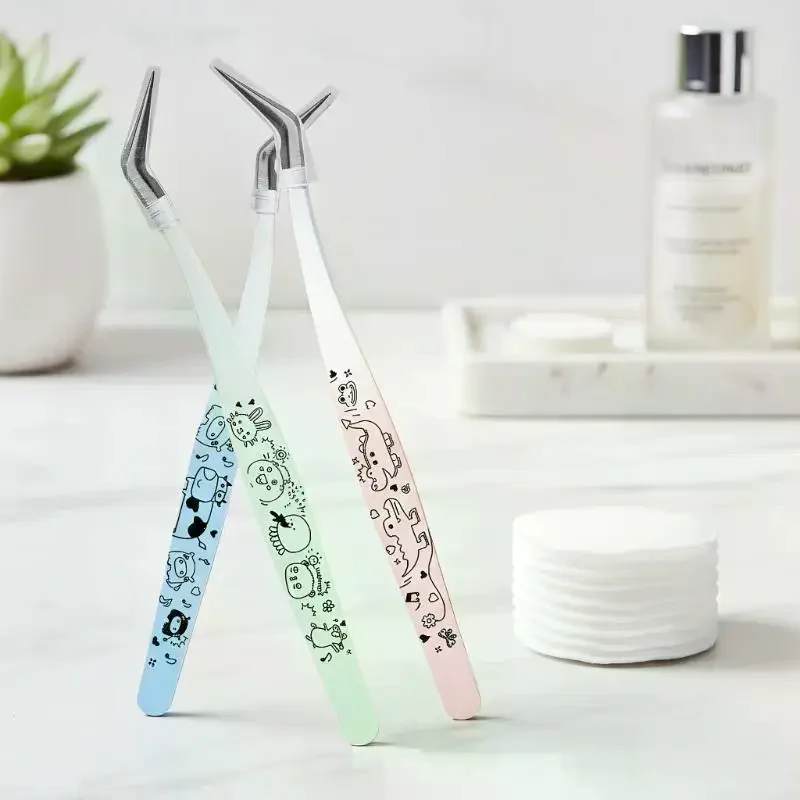 Cartoon Print Falsche Wimpern Pinzette Edelstahl Gebogene Professionelle 3D Wimpern Verlängerung Pinzette Make-Up-Tools