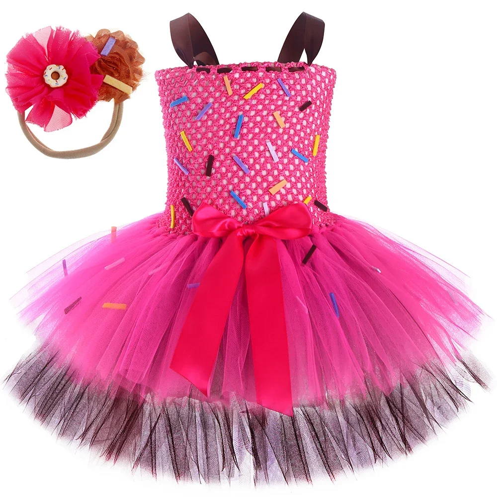Chocolate Doughnut Tutu Dress Donut Costume Girls Birthday Party Princess Dress Toddler Kids Halloween Christmas Fancy Dress Up