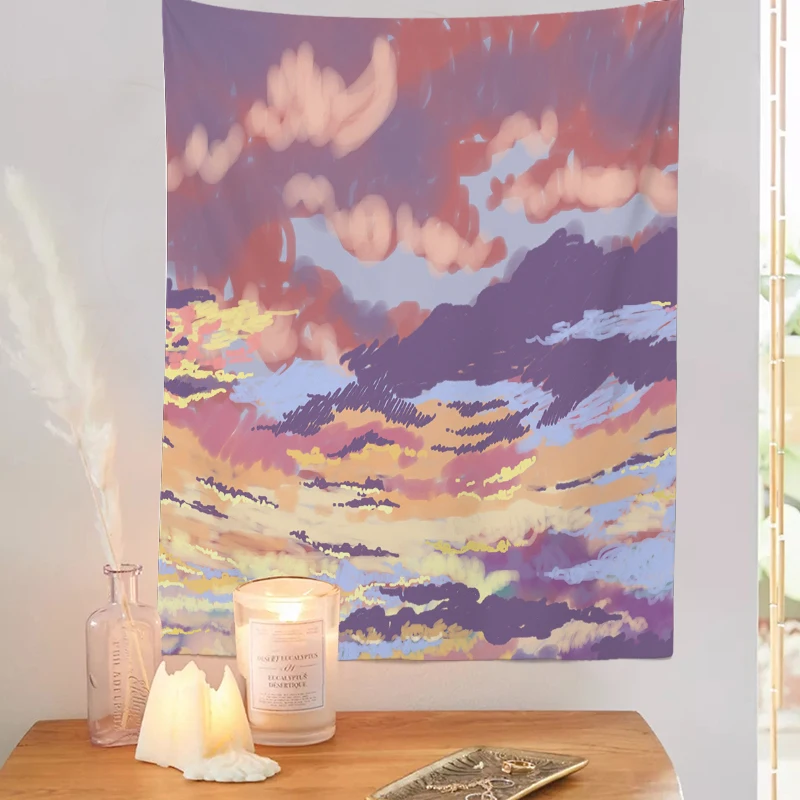 Pink Moon Tapestry Wall Hanging Life Dream Aesthetics Sky Love White Cloud Sun Home Decoration  Background Fabric