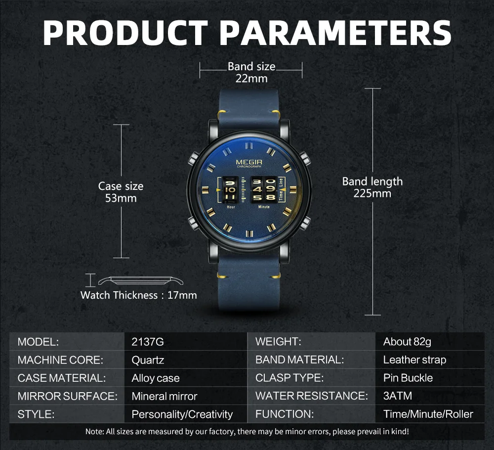 Imagem -02 - Megir Roda de Rolo Relógios de Quartzo Multi-funcional Timing Características Couro Criativo Todo o Aço à Prova Dluminous Água Luminosa Mais Caixa 2137