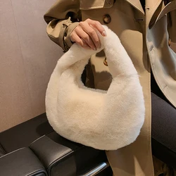 Solid Color Plush Dumpling Bag Handbag Niche Design Small Phone Bag Korean Style Tote Bag Faux Rabbit Fur Handbag Women