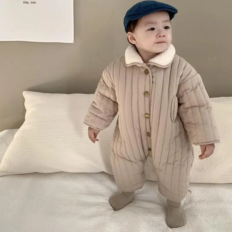 

2025 Winter New Baby Boy Long Sleeve Warm Romper Plus Velvet Thick Newborn Toddler Jumpsuit Infant Double-sided Outwear 0-24M