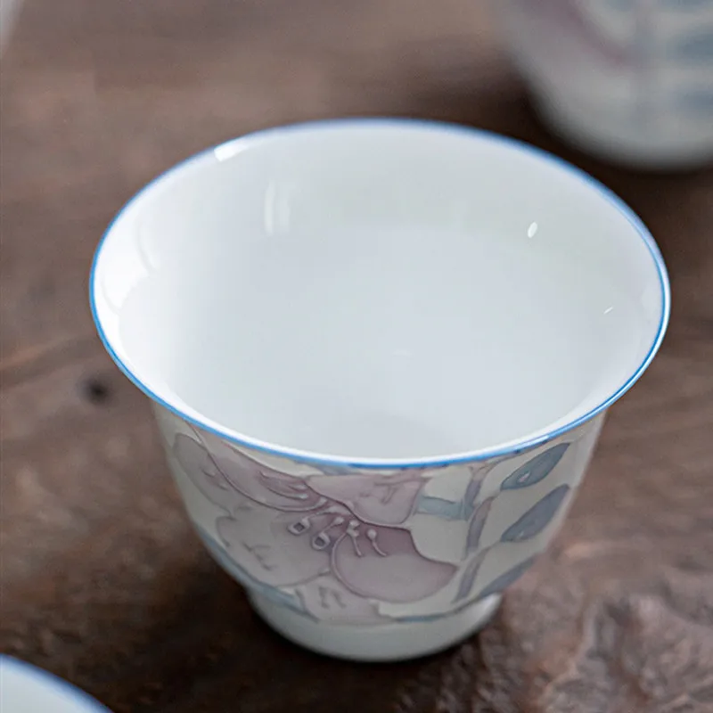 1 Pc Chinese White Porcelain Tea Cup Handmade Flowers Ceramic Teacup Household Tea Bowl Beauty Master Cup Tea Set Accessories