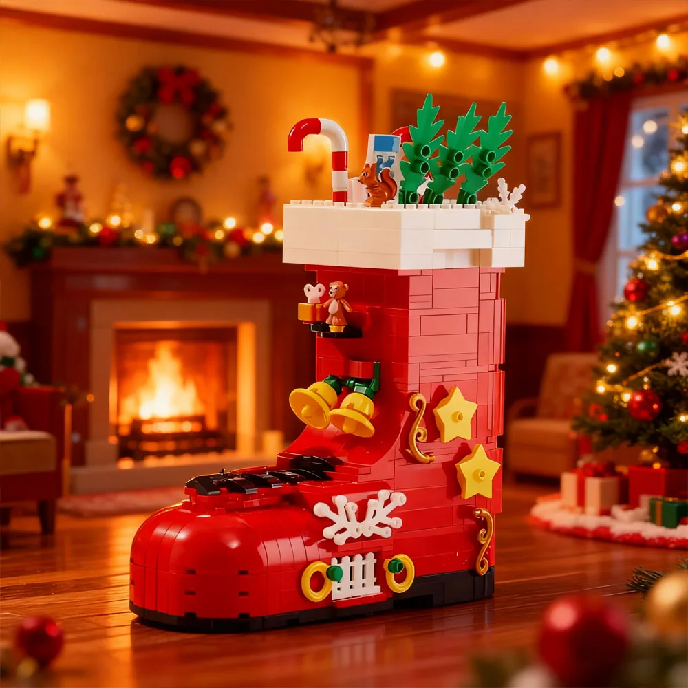 IDEAS ชุดตัวต่อรองเท้าคริสต์มาส 779 ชิ้น สร้างสรรค์ผลงานสถาปัตยกรรมที่น่าหลงใหลสำหรับตกแต่งห้อง ของขวัญวันเกิด