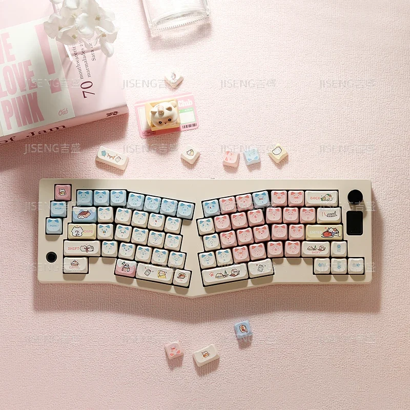 

MAO cat ears mechanical keyboard keycaps pink and blue meow pbt hot sublimation 108 custom cute girl workstation