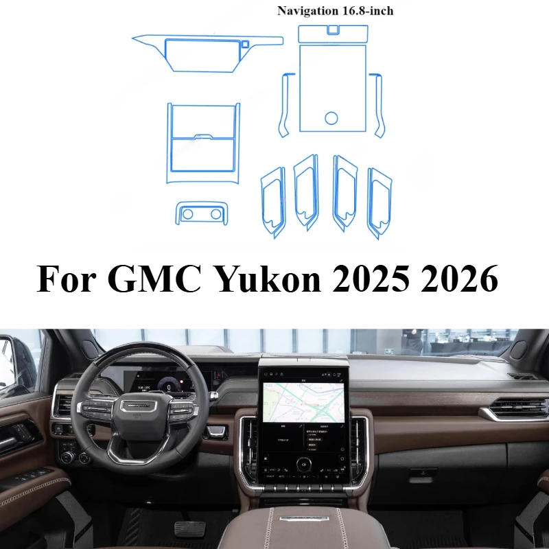 Película de proteção ppf para gmc yukon 2025 2026, acessórios para carro, interior transparente, painel de engrenagens tpu, console central de navegação gps