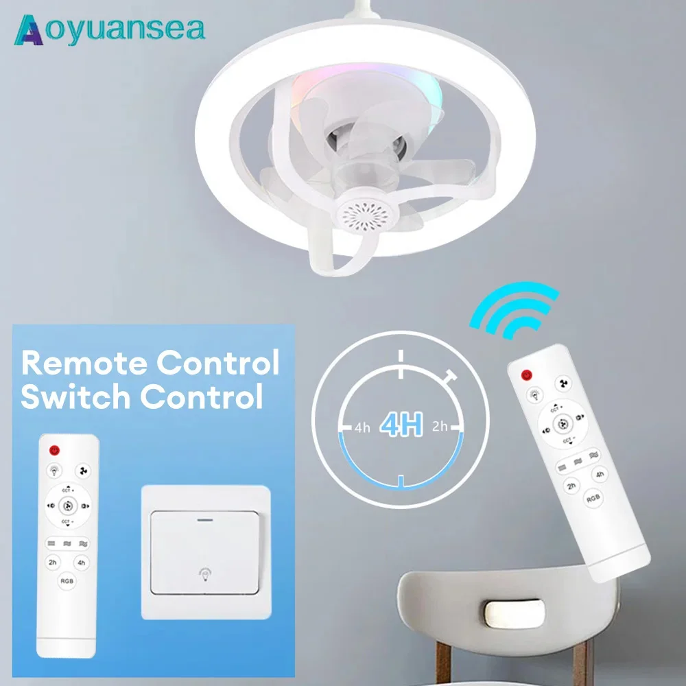 

Aoyuansea 360 ° Rotation Ceiling Fan Light E27 Fan With Remote Control LED Fan Light For Living Room Home Bedroom Study Top Fan