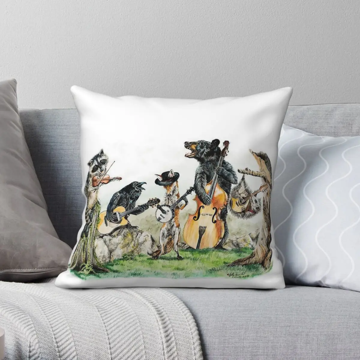 

Bluegrass Gang Wild Animal Music Square Pillowcase Polyester Linen Velvet Pattern Zip Decorative Pillow Case Home Case Wholesale