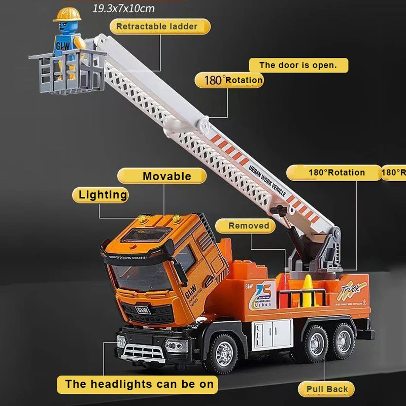 1:40 cidade escada de resgate caminhão carro diecast modelo de carro som luz coleção caminhão jogar veículos cognição brinquedos para crianças presente