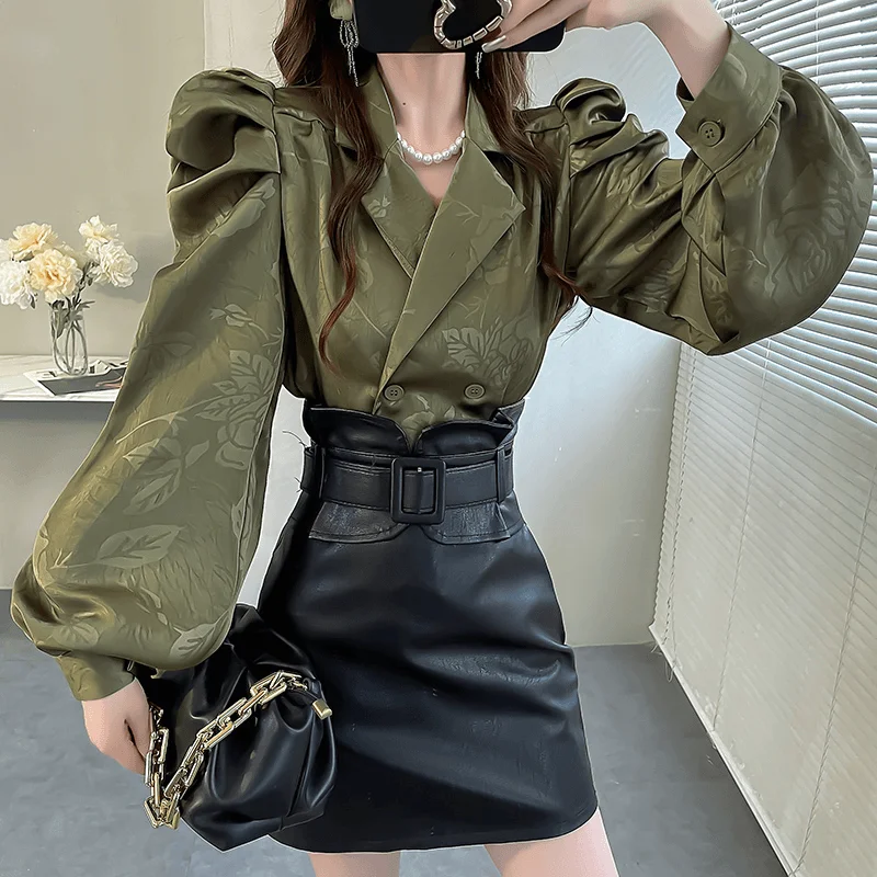 Autumn Three-dimensional Design All-match Shirt 2025 New Suit Collar Puff Sleeve Button Top Versatile Elegant Suit Cardigan