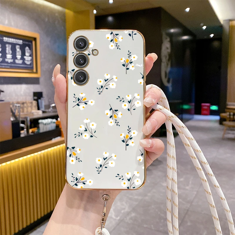 A55 Little Flower Luxury Plating Phone Case For Samsung A55 A53 A52 A51 A35 A73 A91 A54 A52S A50 A34 A42 A71 A50S A25 A33 Cover