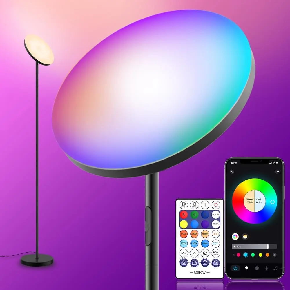 Yhw Living Room Floor Lamp, Smart 2000Lm Bright Floor Led Lamps, 16 Million Rgb Dimmable Color Temperature Standing Tall Lamp