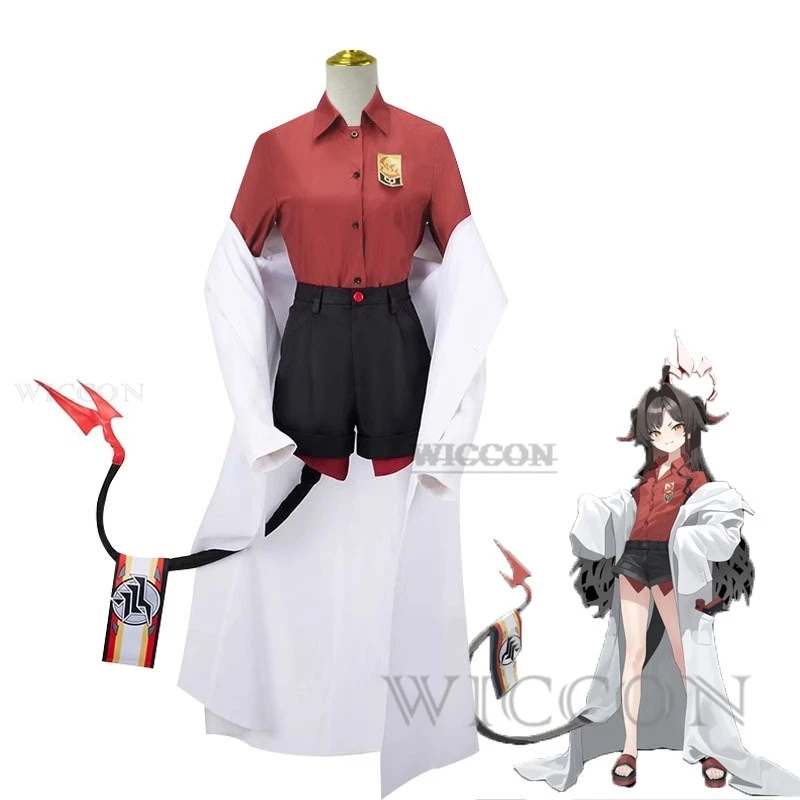 

Kinugawa Kasumi Game Blue Archive red tops black Shorts white coat Clothes Cosplay Costume Anime Women Men Clothing Full Outfit