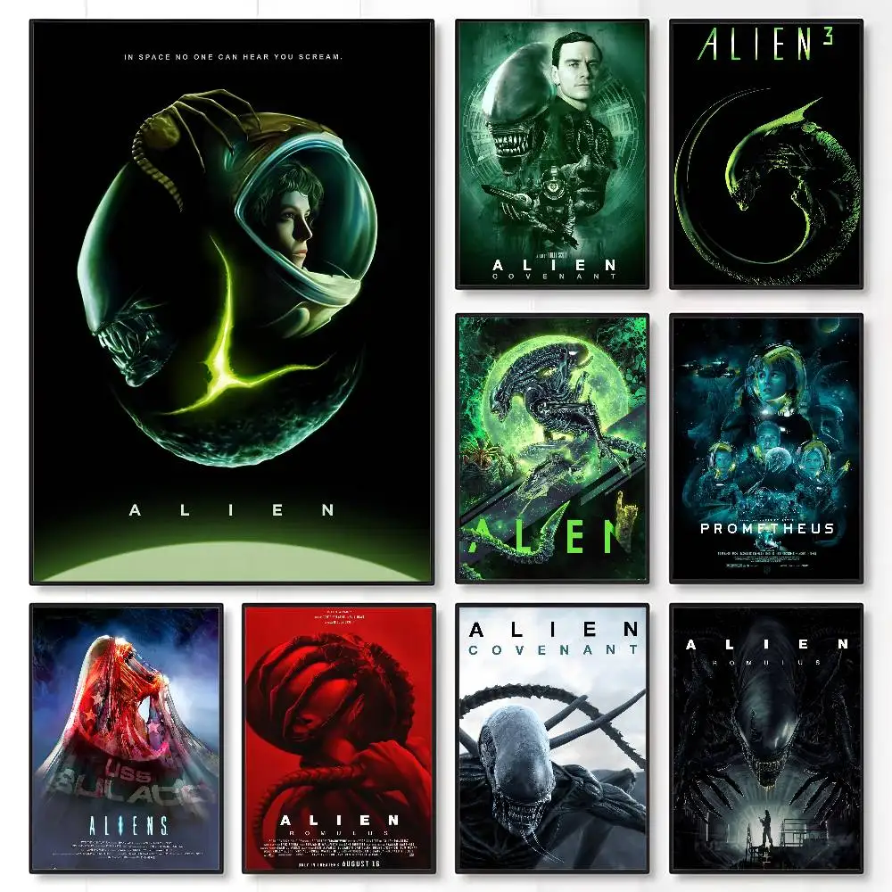 Klassisches Sci-Fi-Alien-Filmplakat, klebriger Wandkunstdruck, wasserdicht, für Zuhause, Wohnzimmer, Schlafzimmer, Bar, ästhetisches Dekor