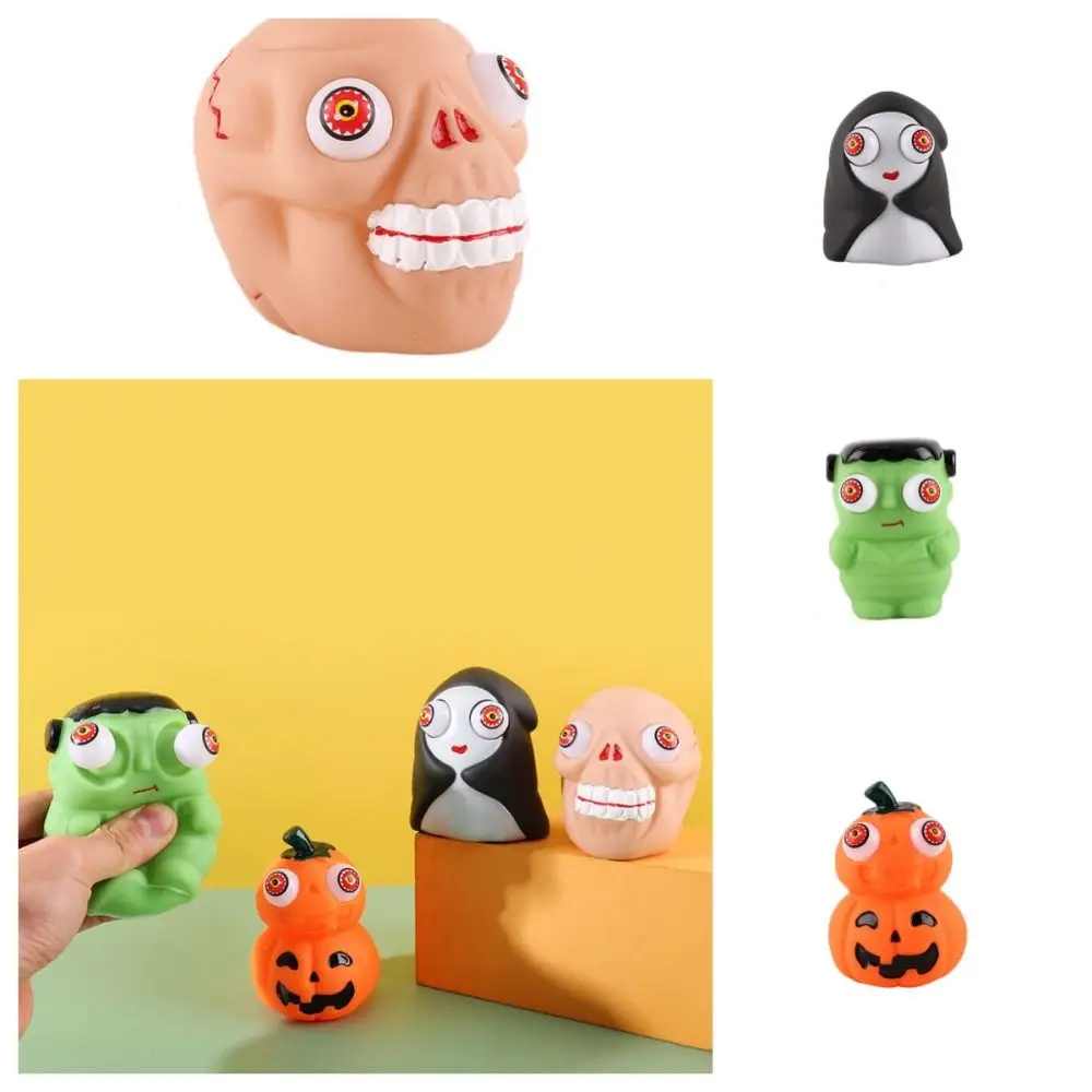 Jouet Sensoriel d'Halloween Souligné par les Yeux, Matériau Flexible, Tête de Citrouille et Fantôme, Jeu à Presser Durable et Confortable au Toucher