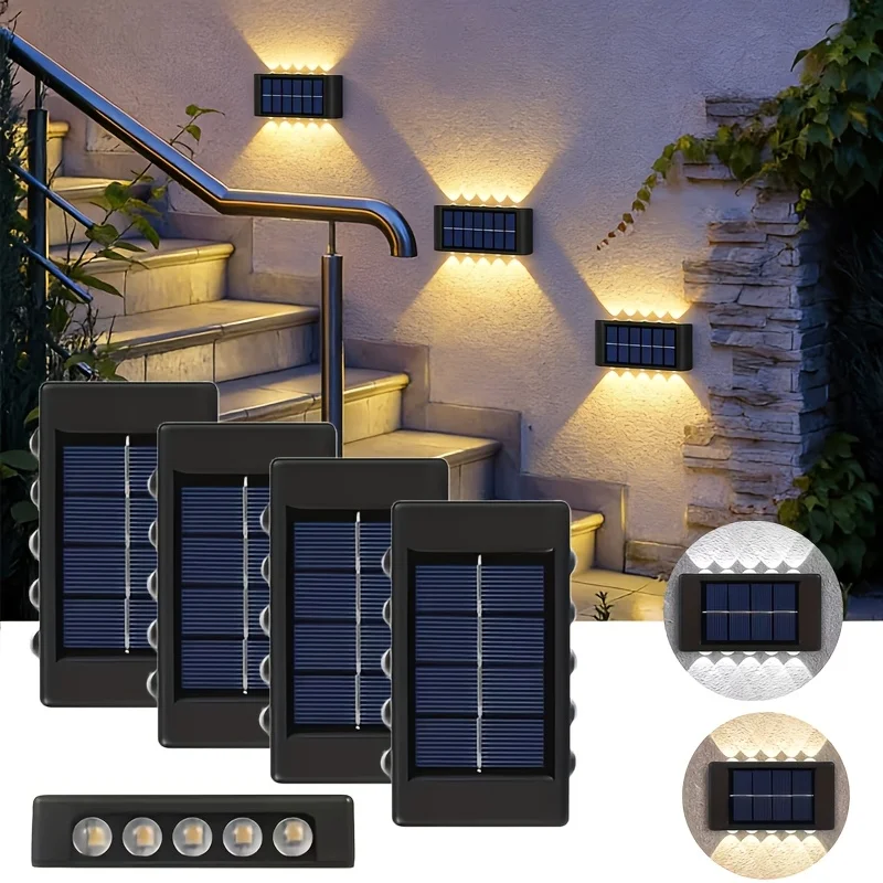 Solar Powered Light Decorative Garden Lights Waterproof Solar Fence Wall Lights Up and Down Lighting for Patio Balconie Step