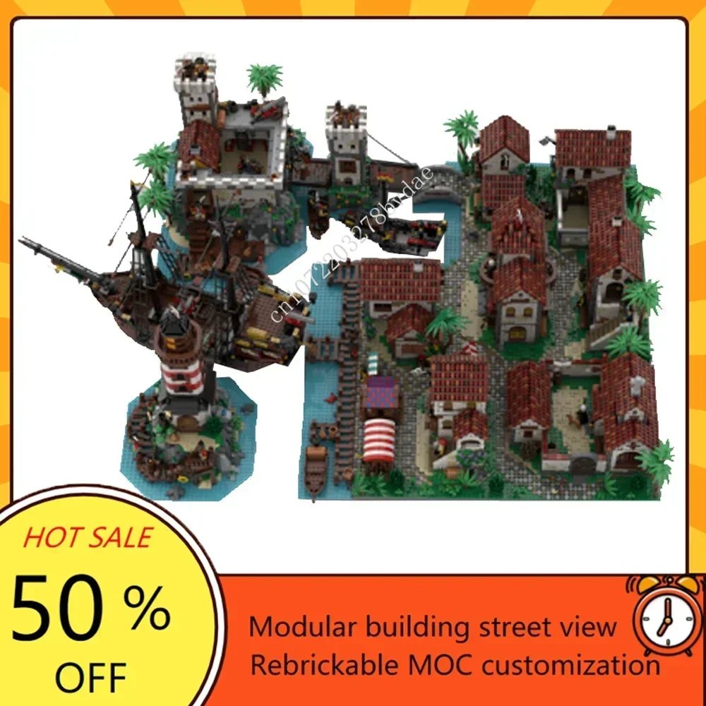 17268PCS Customized MOC Pirate Barracuda Bay Pirates Harbor Model Building Blocks Technology Bricks DIY Assembly Kids Toys Gifts