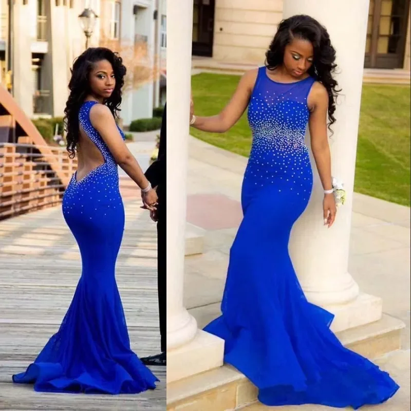 New classic luxury sexy long crystal beaded mermaid Evening dress sleeveless backless PROM line formal occasion dress 2024