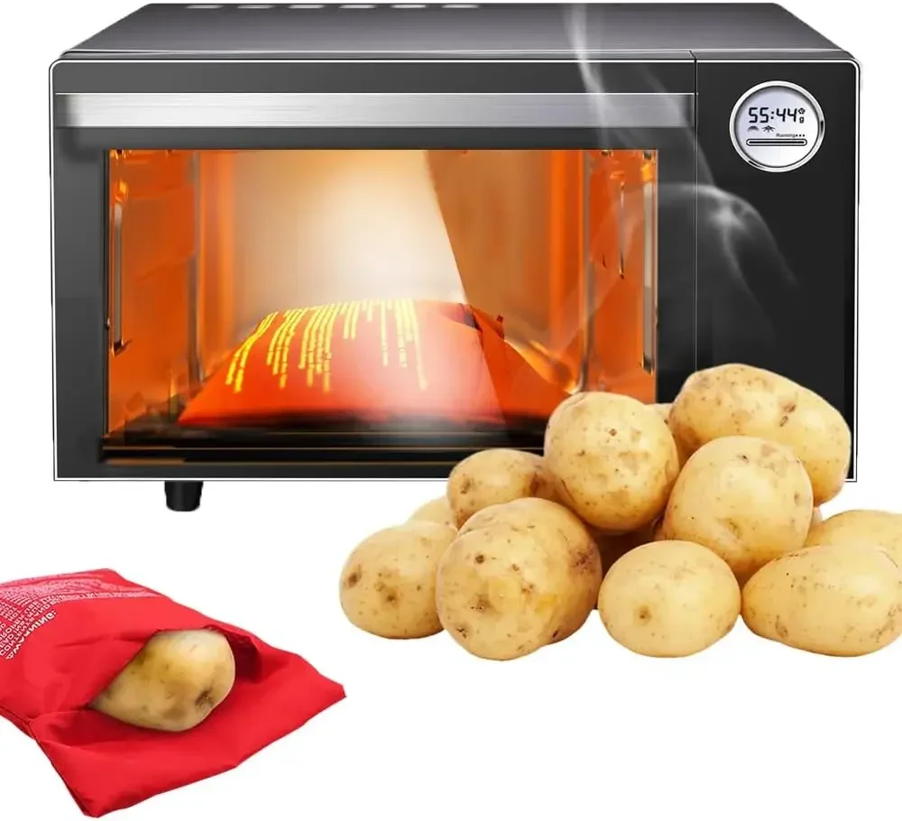 

2025 2025 New Reusable Microwave Potato Bag Red Microwave Oven Baked Bags Pouch Potatoes Corn Sweet Potato Heating Tools Cooking