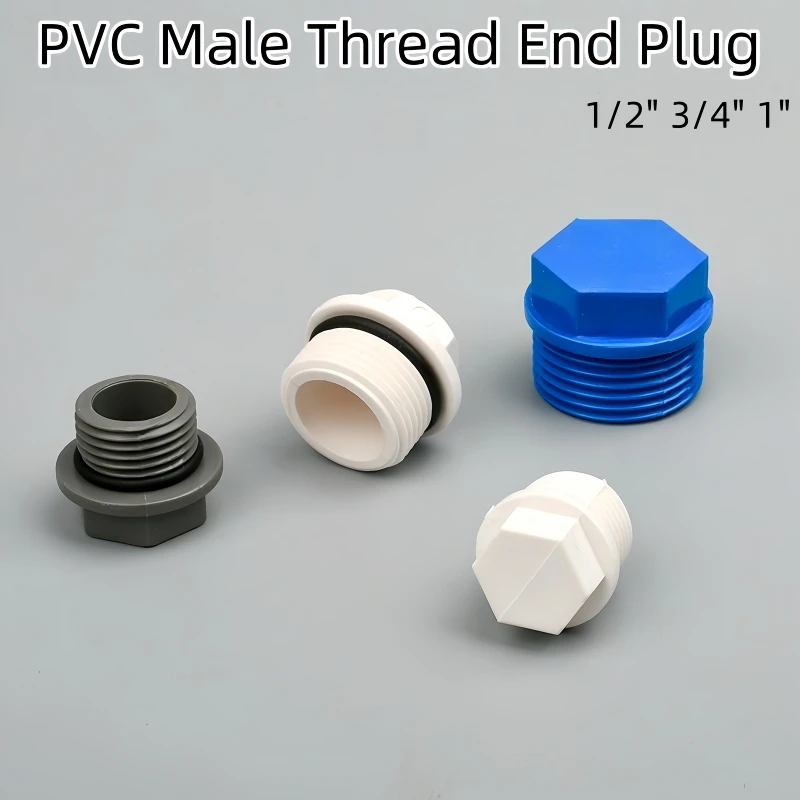 1~5 UNIDADES Tapones de Rosca Macho de PVC de 1/2", 3/4", 1" para Tuberías de Riego de Jardín, Accesorios de Sellado de Plástico para Acuarios