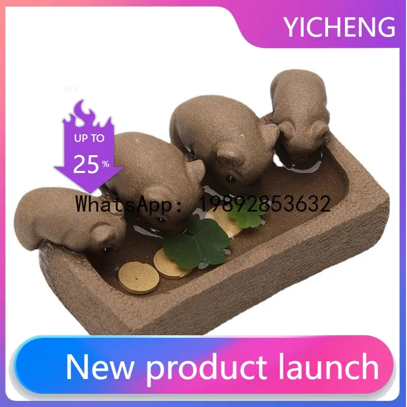 

Four little pigs drinking water purple sand ornaments pig ornaments pig tea pet purple sand tea pet pig tea pet