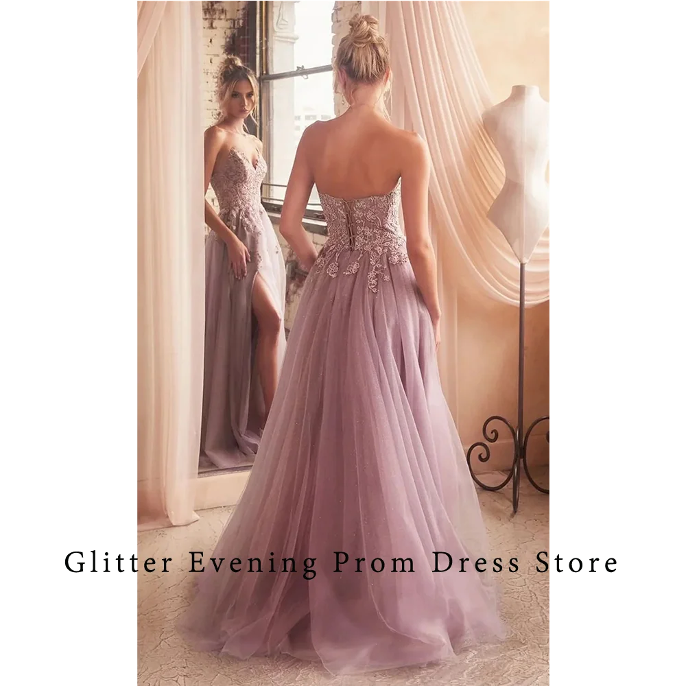 Simple Sexy Prom Dresses For Women A-Line V-Neck Slide Split Appliques Backless Tulle Custom Made Birthday Evening Party Grows