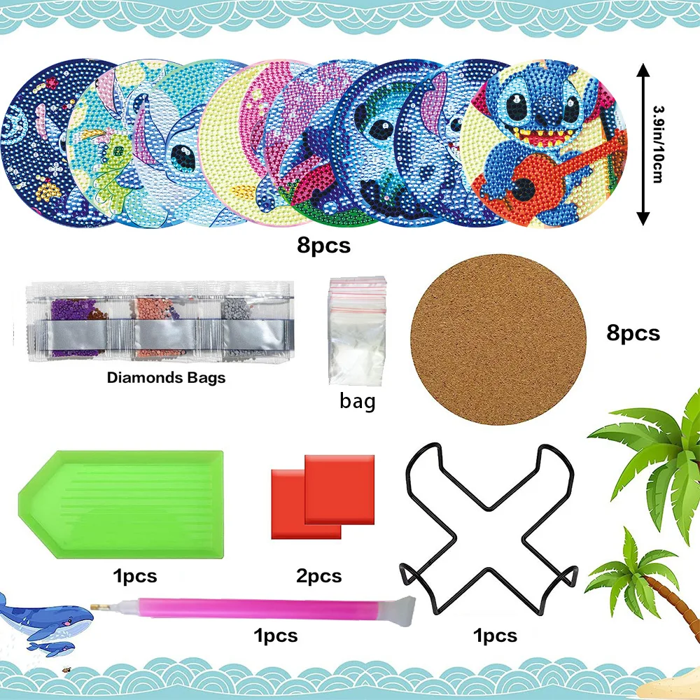 Anime Alien dog Stitch Diamond Painting DIY Diamond Painting Coaster Cartoon Mosaic Drink Cup Pad