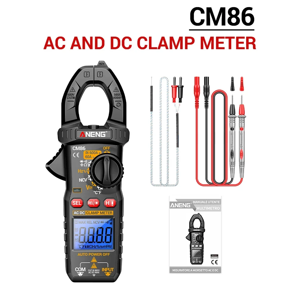 

CM86/CM85 6000 Count Clamp Meter 600A Current NCV Voltage Test Multimeter AC/DC Voltage Current Capacitance Resistance Tester