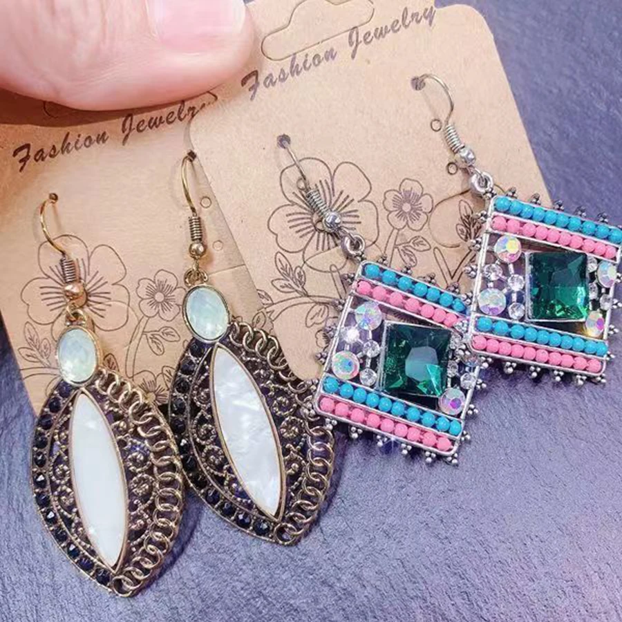 10Pairs/Lot Vintage Ethnic Style Copper Alloy Women\'s Earrings Europe And America Exaggerate Mixed Drop Earrings Jewelry Gifts