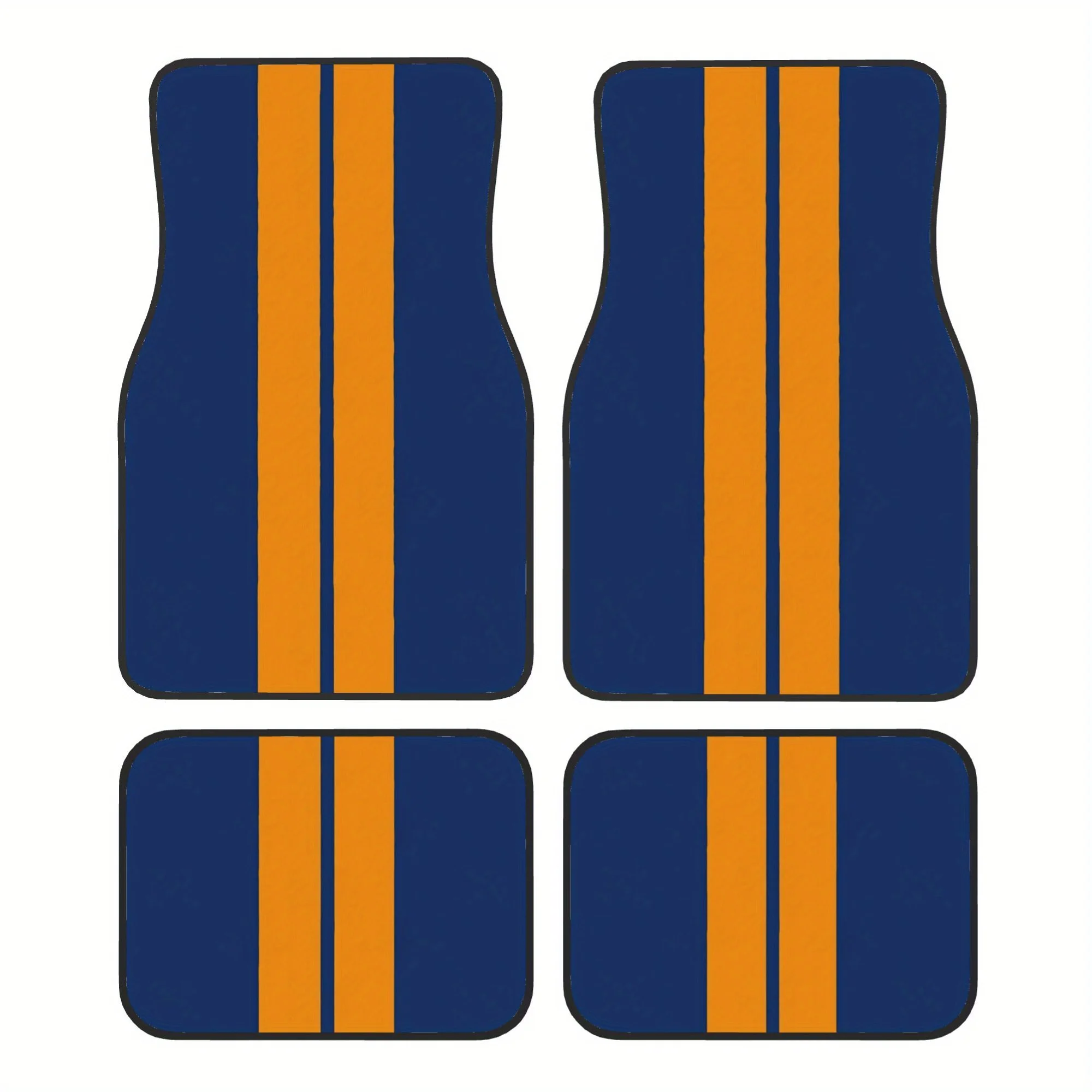 4Pcs Orange Blue Dual Stripe Car Mats, Unique Track Pattern, Durable & Snug Fit, Fashion Car Interior Carpet, Nice Gift Choice