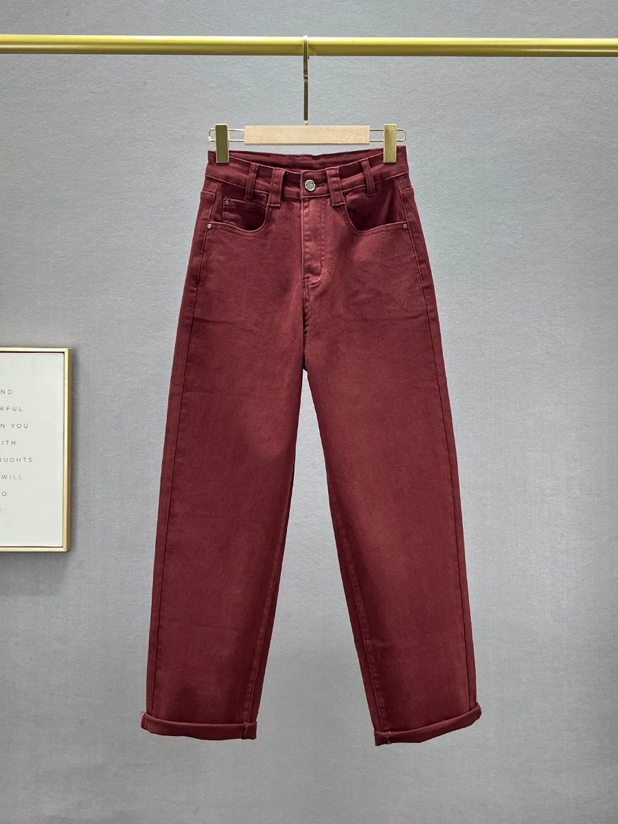 

Женские джинсы с высокой талией, свободного кроя, классические, прямые, длинные брюки, осенние, модные, из хлопкового стрейч-денима, буткат