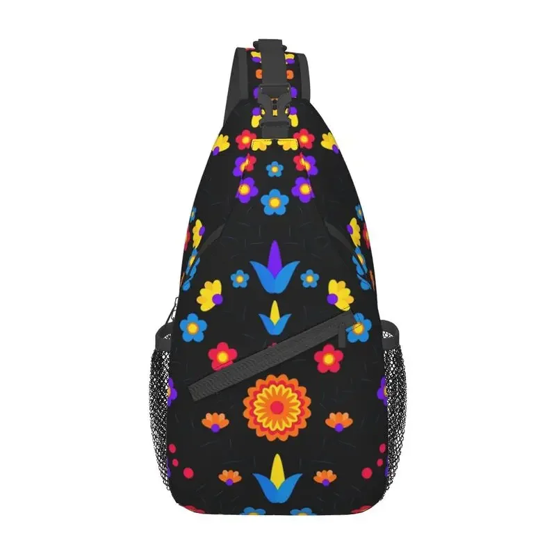 Traditional Mexican Otomi Floral Sling Chest Bag Custom Mexico Shoulder Crossbody Backpack for Men Cycling Camping Daypack