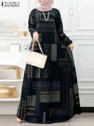 Bohemain Printed Dresses ZANZEA Spring Women Vintage Long Sleeve Muslim Abaya Robe Femme Maxi Long Dress IsIamic Vestidos 2025