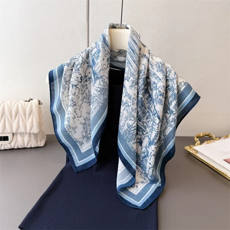 

Luxury Print Square Scarf For Women Cotton Velvet Neck Scarf Shawl Warp Elegant Neckerchief Bandanas Ladies Hijab
