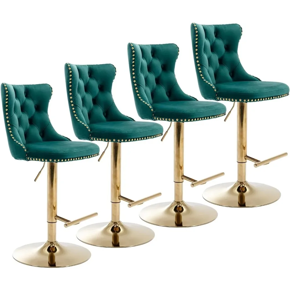 

Swivel Bar Stools Set of 4, Adjustable Counter Height Barstools, Velvet Upholstered Bar Chairs, Bar StoolS