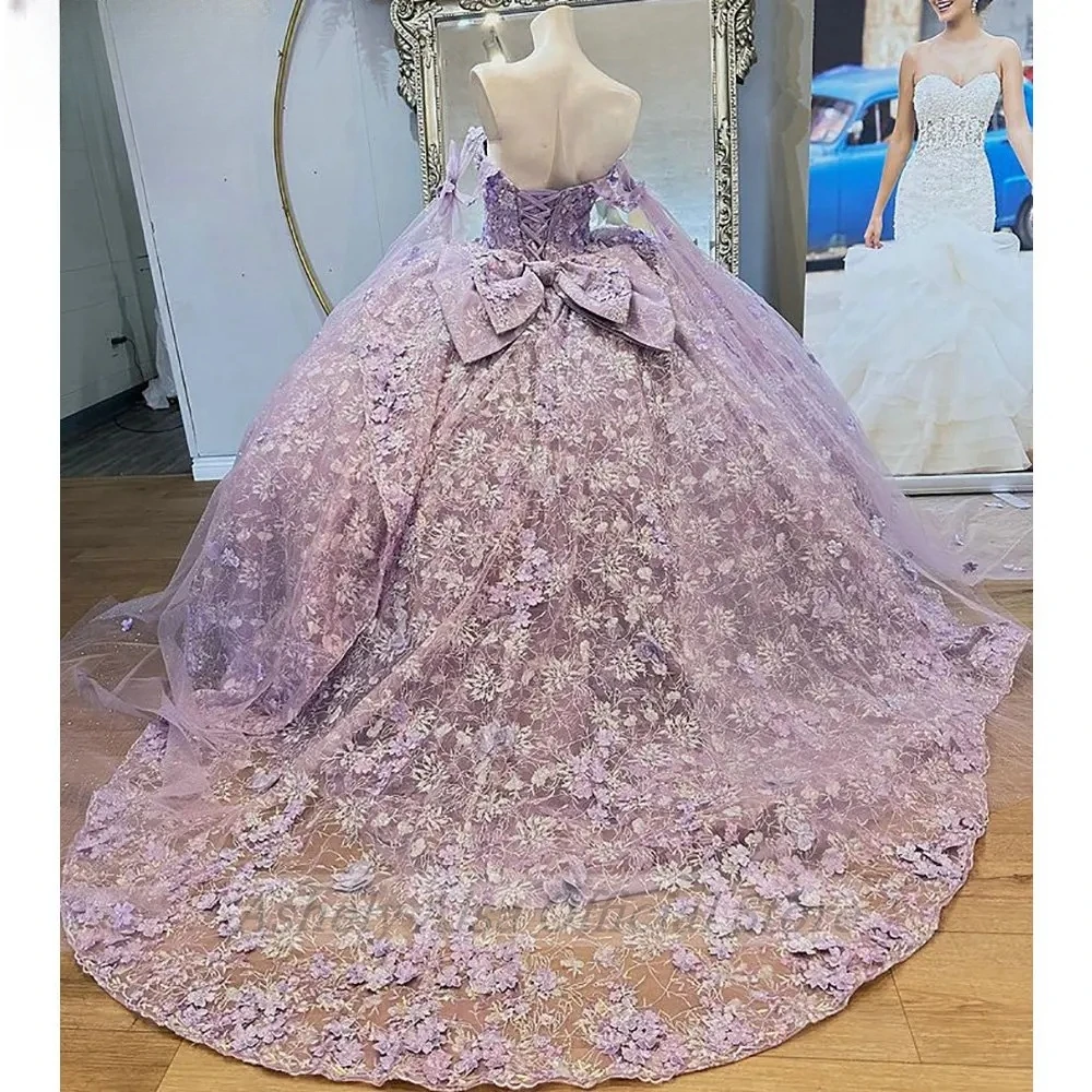 AA-P87 Роскошные сиреневые платья принцессы Quinceanera по индивидуальному заказу, кружевное платье с бантом для выпускного вечера, одежда для особых случаев, Vestidos De XV Años