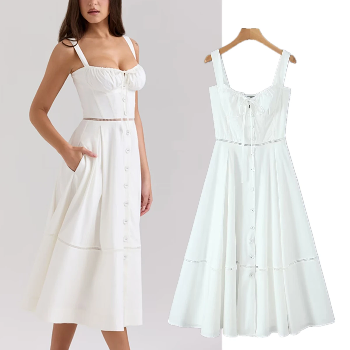 

Jenny&Dave French Country Style Lazy White Dress Minimalist Sexy Single-breasted Suspender Dress Evening Dresses Party Dresses V
