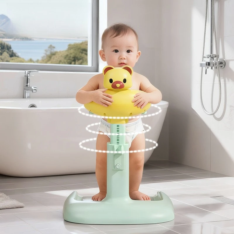 ‌Cartoon Design Baby Bath Chair -Adjustable Standing Shower Stand  -Ergonomic Backrest Shower Stool- Safe Infant Bathing Support