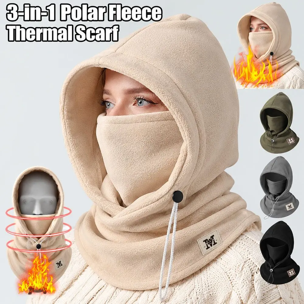 Fashion Polar Fleece Winter Balaclava Hat Thickened Windproof Ear Protection Cap Cold-proof Integrated Hat Scarf Outdoor Cycling