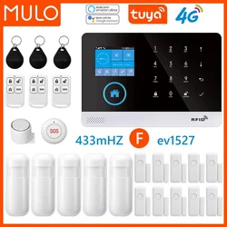 가정 도난 보안용 MULO 경보 시스템, 와이파이 GSM PG103, 4G 알람, 무선 투야 스마트 하우스 앱, 화면 PIR Motio 포함, 433MHz