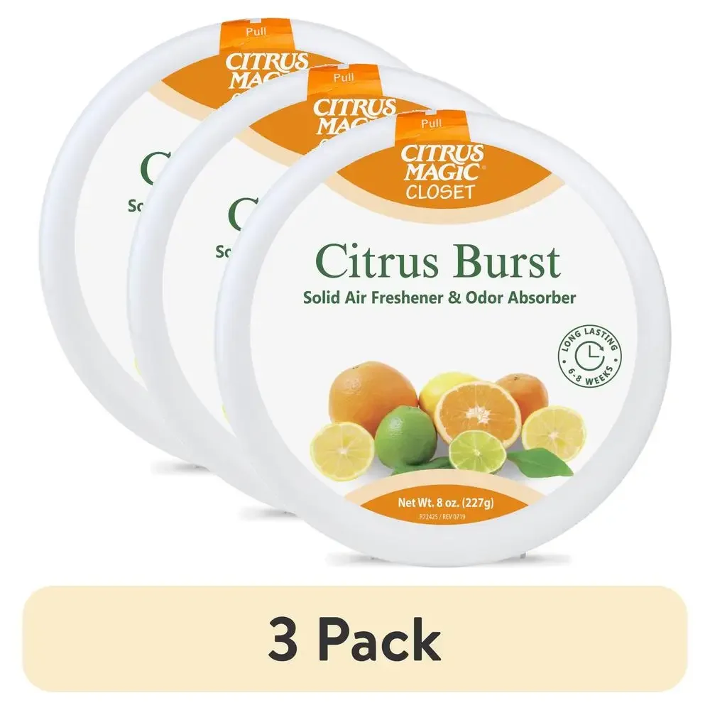 Closets Odor Absorbing Air Freshener Citrus Burst 8-Ounce 3 Pack Long-lasting Control Home Basement Pet Areas Cars Eliminate